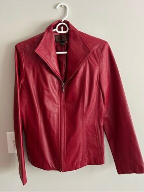 Vintage SIENA Genuine Red Leather Zip-Front Jacket - Size M